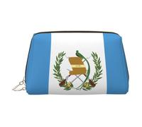 Gold Leather Makeup Bag - Flag of Guatemala Print Travel Cosmetic Bags for Women, Small Organizer with Handle, Zipper Pouch