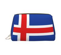 Gold Leather Makeup Bag - Flag of Iceland Print Travel Cosmetic Bags for Women, Small Organizer with Handle, Zipper Pouch