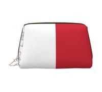 Gold Leather Makeup Bag - Flag of Malta Print Travel Cosmetic Bags for Women, Small Organizer with Handle, Zipper Pouch