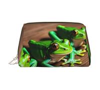Gold Leather Makeup Bag - Funny Frogs Print Travel Cosmetic Organizer with Handle, and Zipper - Perfect for Daily Use