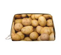 Gold Leather Makeup Bag - Garden Potatoes Print Travel Cosmetic Bags for Women, Small Organizer with Handle, Zipper Pouch