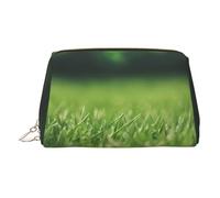 Gold Leather Makeup Bag - HD Green Nature Print Travel Cosmetic Bags, Organizer with Handle, Portable Personal Toiletries