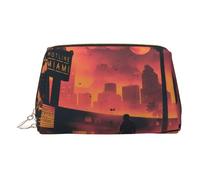 Gold Leather Makeup Bag - Miami Print Travel Cosmetic Bags, Portable Toiletry Organizer, Zipper Pouch for Daily Use