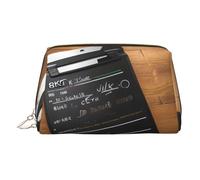 Gold Leather Makeup Bag - Movies Clapperboard Pattern Print Travel Cosmetic Organizer with Handle, and Zipper - Perfect for Daily Use