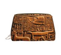 Gold Leather Makeup Bag - Native American Print Travel Cosmetic Organizer with Handle, and Zipper - Perfect for Daily Use