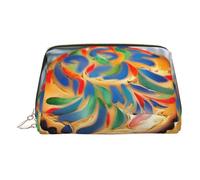 Gold Leather Makeup Bag - Painted Bread Print Travel Cosmetic Organizer with Handle, and Zipper - Perfect for Daily Use