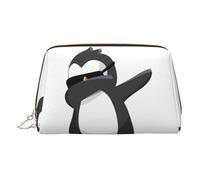 Gold Leather Makeup Bag - Penguin Dabbing Print Travel Cosmetic Bags for Women, Small Organizer with Handle, Zipper Pouch
