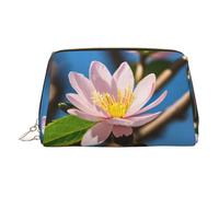 Gold Leather Makeup Bag - Pink Almond Blossom Print Travel Cosmetic Organizer with Handle, and Zipper - Perfect for Daily Use