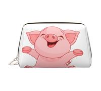 Gold Leather Makeup Bag - Pink Pig Print Travel Cosmetic Bags for Women, Small Organizer with Handle, Zipper Pouch