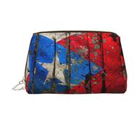 Gold Leather Makeup Bag - Puerto rico Wallpaper Flag Print Travel Cosmetic Organizer with Handle, and Zipper - Perfect for Daily Use
