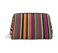 Gold Leather Makeup Bag - Rainbow Colored Striped Print Travel Cosmetic Bags for Women Zipper, Ideal Gifts for Travelers