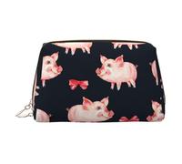 Gold Leather Makeup Bag - Red Cute Piggy Print Travel Cosmetic Bags, Portable Toiletry Organizer, Zipper Pouch for Daily Use