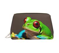 Gold Leather Makeup Bag - Red Eyes Tree Frogs Print Travel Cosmetic Organizer with Handle, and Zipper - Perfect for Daily Use