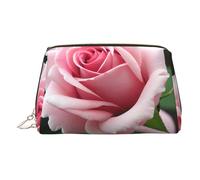 Gold Leather Makeup Bag - Rose Blossom Print Travel Cosmetic Bags, Organizer with Handle, Portable Personal Toiletries