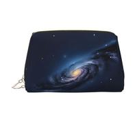 Gold Leather Makeup Bag - Universe Milky Way Galaxy Print Travel Cosmetic Organizer with Handle, and Zipper - Perfect for Daily Use