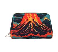 Gold Leather Makeup Bag - Volcano Print Travel Cosmetic Organizer with Handle, and Zipper - Perfect for Daily Use