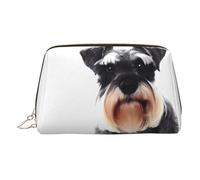 Gold Leather Makeup Bag - Well-Behaved Schnauzer Print Travel Cosmetic Bags for Women, Small Organizer with Handle, Zipper Pouch