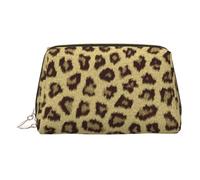 Gold Leather Makeup Bag - Yellow Leopard Print Print Travel Cosmetic Bags, Portable Toiletry Organizer, Zipper Pouch for Daily Use