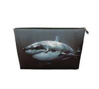 Gold Leather Travel Toiletry Bag â€“ Great White Shark Print Portable Cosmetic Organizer Pouch, Reusable Storage for Women Men