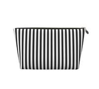 Gold Leather Travel Toiletry Bag â€“ Reusable Black & White Stripe Print Storage Bag, Toiletry Shaving Kit for Daily Use, Vacation