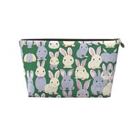 Gold Leather Travel Toiletry Bag â€“ Reusable Many Bunny Cute Print Cosmetic Makeup Organizer Pouch â€“ Portable Soft Storage Bag