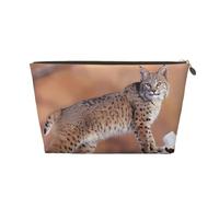 Gold Leather Travel Toiletry Bag - Canada Lynx Print Cosmetic Makeup Organizer Pouch, Portable Storage for Men and Women