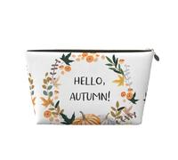 Gold Leather Travel Toiletry Bag - Hello Autumn Print Cosmetic Makeup Organizer Pouch, Portable Storage for Men and Women