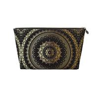 Gold Leather Travel Toiletry Bag - Kaleidoscope Mandala Print Cosmetic Makeup Organizer Pouch, Portable Storage for Men and Women