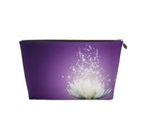 Gold Leather Travel Toiletry Bag - Lotus Flower Purple Print Cosmetic Makeup Organizer Pouch, Portable Storage for Men and Women