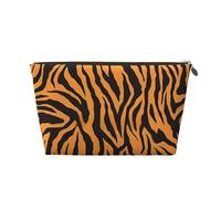 Gold Leather Travel Toiletry Bag - Orange Tiger Leopard (1) Print Cosmetic Makeup Organizer Pouch, Makeup Bag for Daily Use & Travel