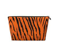 Gold Leather Travel Toiletry Bag - Orange Tiger Leopard Print Cosmetic Makeup Organizer Pouch, Portable Storage for Men and Women
