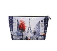Gold Leather Travel Toiletry Bag - Paris City Tree Eiffel Tower Art Print Cosmetic Makeup Organizer Pouch, Portable Storage for Men and Women