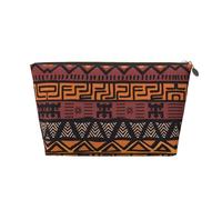 Gold Leather Travel Toiletry Bag - Reusable African Mud Cloth Tribal Print Storage Bag, Toiletry Shaving Kit for Daily Use, Vacation