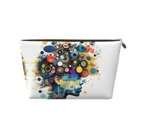 Gold Leather Travel Toiletry Bag - Reusable Artificial Intelligence Brain Print Cosmetic Makeup Organizer Pouch - Portable Soft Storage Bag