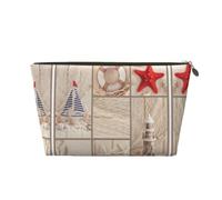 Gold Leather Travel Toiletry Bag - Reusable Boat Beach Starfish Shell Cosmetic Makeup Accessories Organizer - Women Purse with Zipper, Gold, One Size