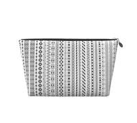 Gold Leather Travel Toiletry Bag - Reusable Boho Triangle Stripes Cosmetic Makeup Accessories Organizer - Women Purse with Zipper, Silver, One Size