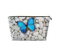 Gold Leather Travel Toiletry Bag - Reusable Butterfly and Stone Print Storage Bag, Toiletry Shaving Kit for Daily Use, Vacation