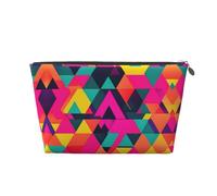 Gold Leather Travel Toiletry Bag - Reusable Colorful Triangle Cosmetic Makeup Accessories Organizer - Women Purse with Zipper, Silver, One Size