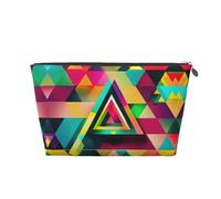 Gold Leather Travel Toiletry Bag - Reusable Colorful Triangle pattern Cosmetic Makeup Accessories Organizer - Women Purse with Zipper, Silver, One Size