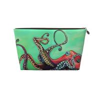 Gold Leather Travel Toiletry Bag - Reusable Cute Octopus Print Storage Bag, Toiletry Shaving Kit for Daily Use, Vacation