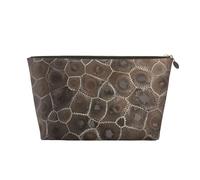 Gold Leather Travel Toiletry Bag - Reusable Petoskey Stone Print Storage Bag, Toiletry Shaving Kit for Daily Use, Vacation