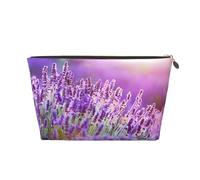 Gold Leather Travel Toiletry Bag - Reusable Romantic Purple Lavender Print Storage Bag, Toiletry Shaving Kit for Daily Use, Vacation