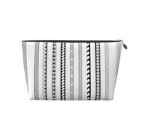 Gold Leather Travel Toiletry Bag - Reusable Triangle Stripes Bohemian Pattern Cosmetic Makeup Accessories Organizer - Women Purse with Zipper, Silver, One Size
