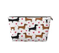Gold Leather Travel Toiletry Bag - Romantic Dachshunds Print Cosmetic Makeup Organizer Pouch, Portable Storage for Men and Women