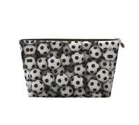 Gold Leather Travel Toiletry Bag - Spacious Soccer Sea Cosmetic Makeup Accessories Organizer, Women's Purse with Zipper