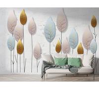 Gold Leaves Nordic Style Wall Mural, Self-Adhesive Peel & Stick Wallpaper, Geometric Moderne Design Photo Wallpaper for Living Room & Bedroom (300x256 cm), M-724