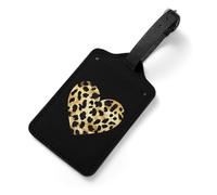 Gold Leopard Skin Heart Luggage Tags for Suitcase with Name Id Labels PU Leather Travel Baggage Tag Gift for Men Women