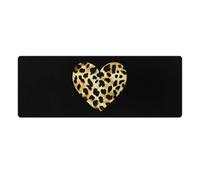 Gold Leopard Skin Heart Rectangular Non-Slip Mouse Pads Rubber Base Desk Mat for Home Office 30x80cm