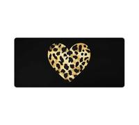 Gold Leopard Skin Heart Rectangular Non-Slip Mouse Pads Rubber Base Desk Mat for Home Office 40x90cm