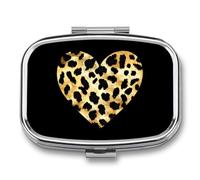 Gold Leopard Skin Heart Small Pill Organizer with 2 Compartments